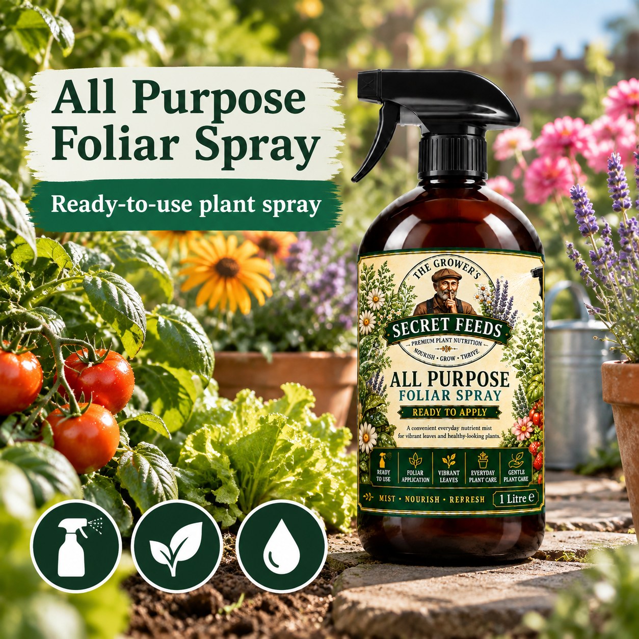 Secret Feeds All Purpose Foliar Spray 1 Litre – in use