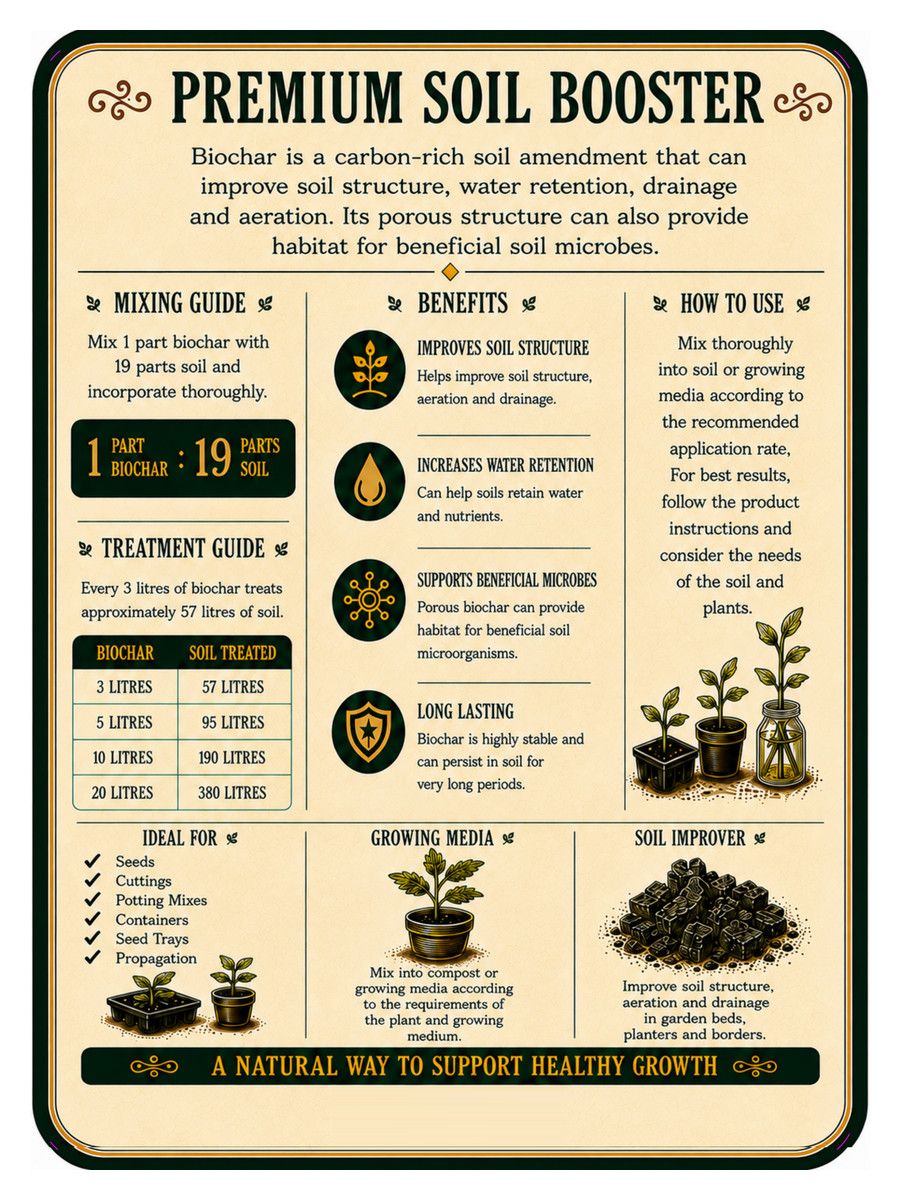 Secret Feeds Biochar 3 Litre pouch, rear label with directions