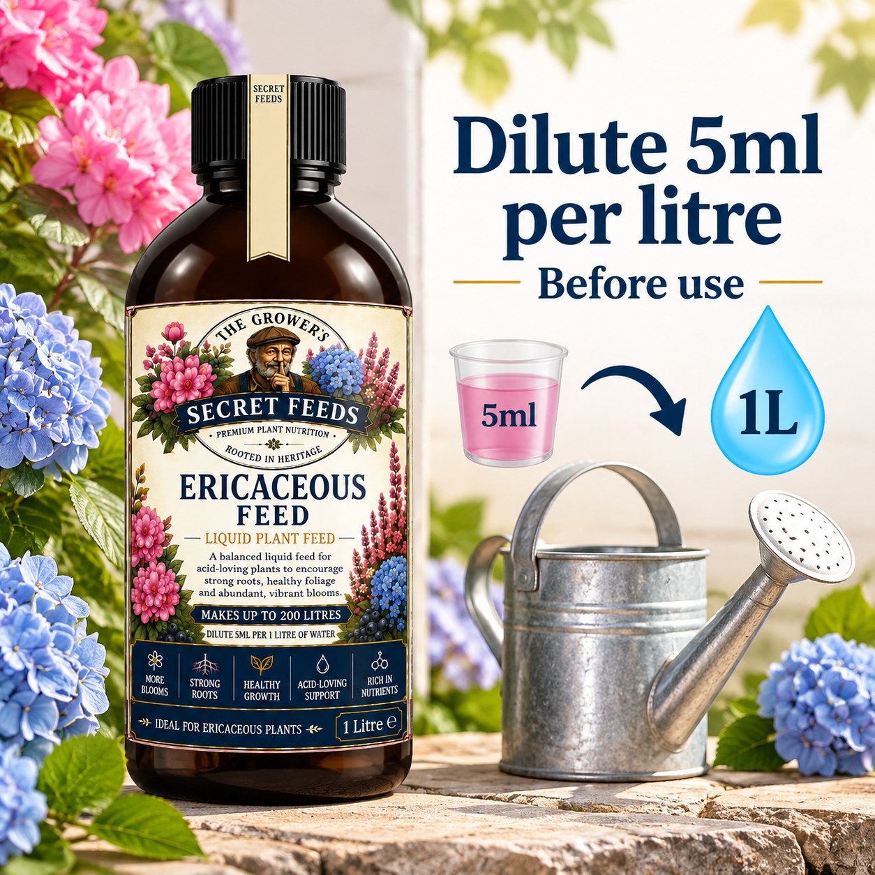 Secret Feeds Ericaceous Feed 1 Litre – how to use