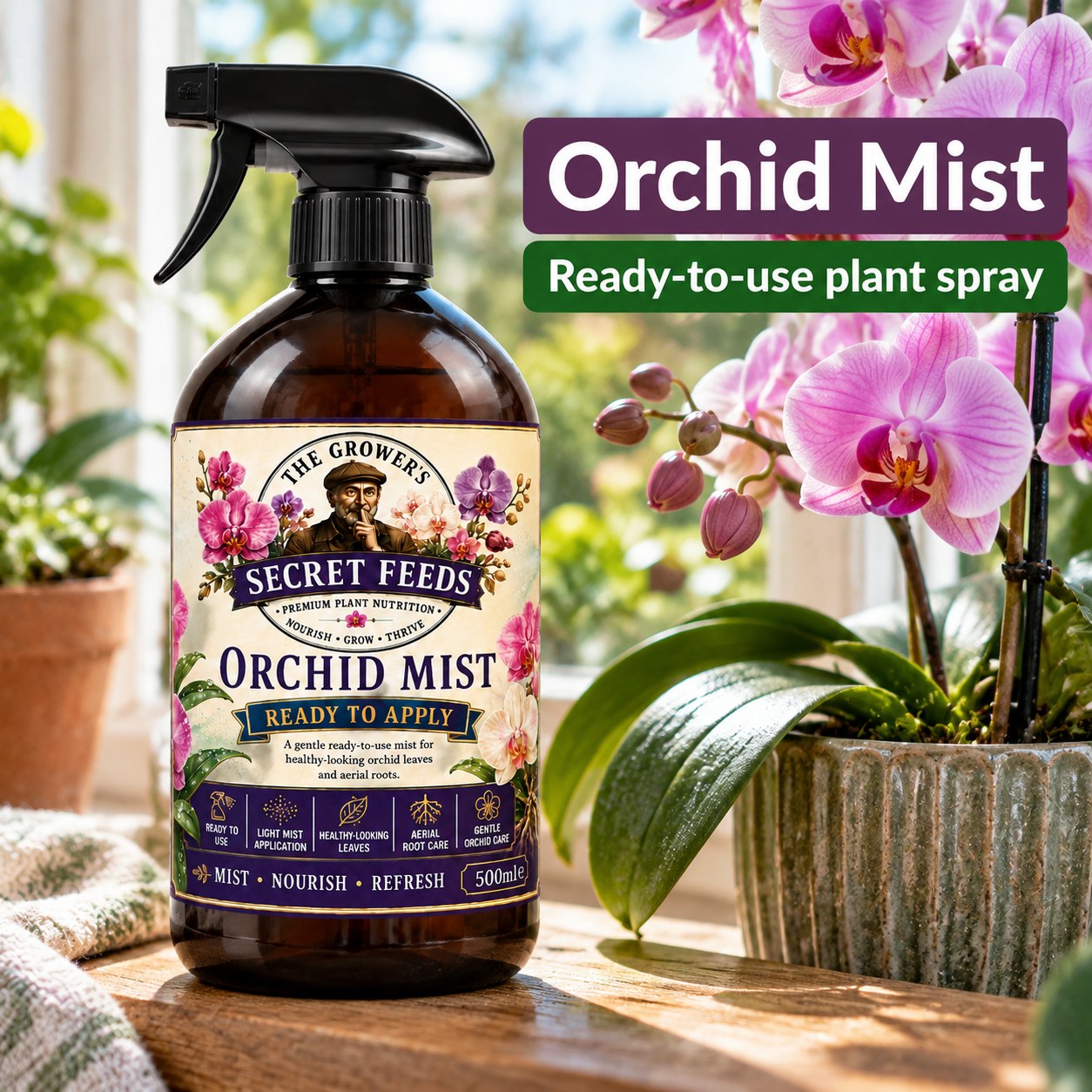 Secret Feeds Orchid Mist 500ml – in use