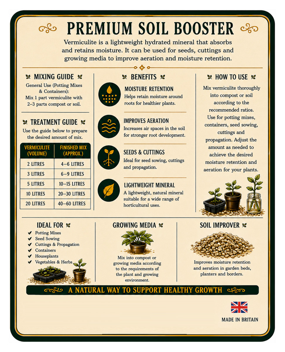 Secret Feeds Vermiculite 10 Litre pouch, rear label with directions